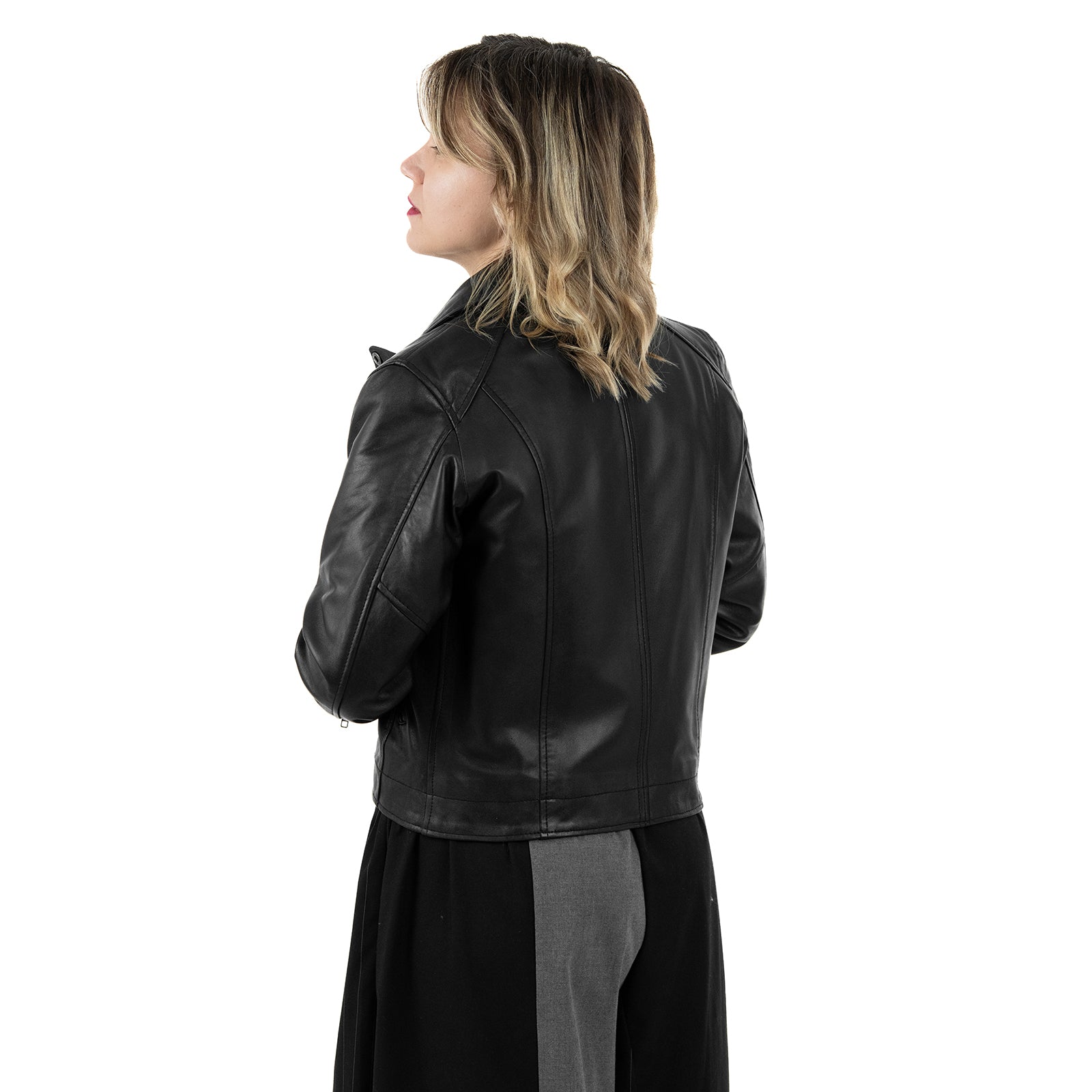 Chiodo Giacca  In Vera Pelle Donna Slim Fit Polsi Con Cerniera Cod.P05