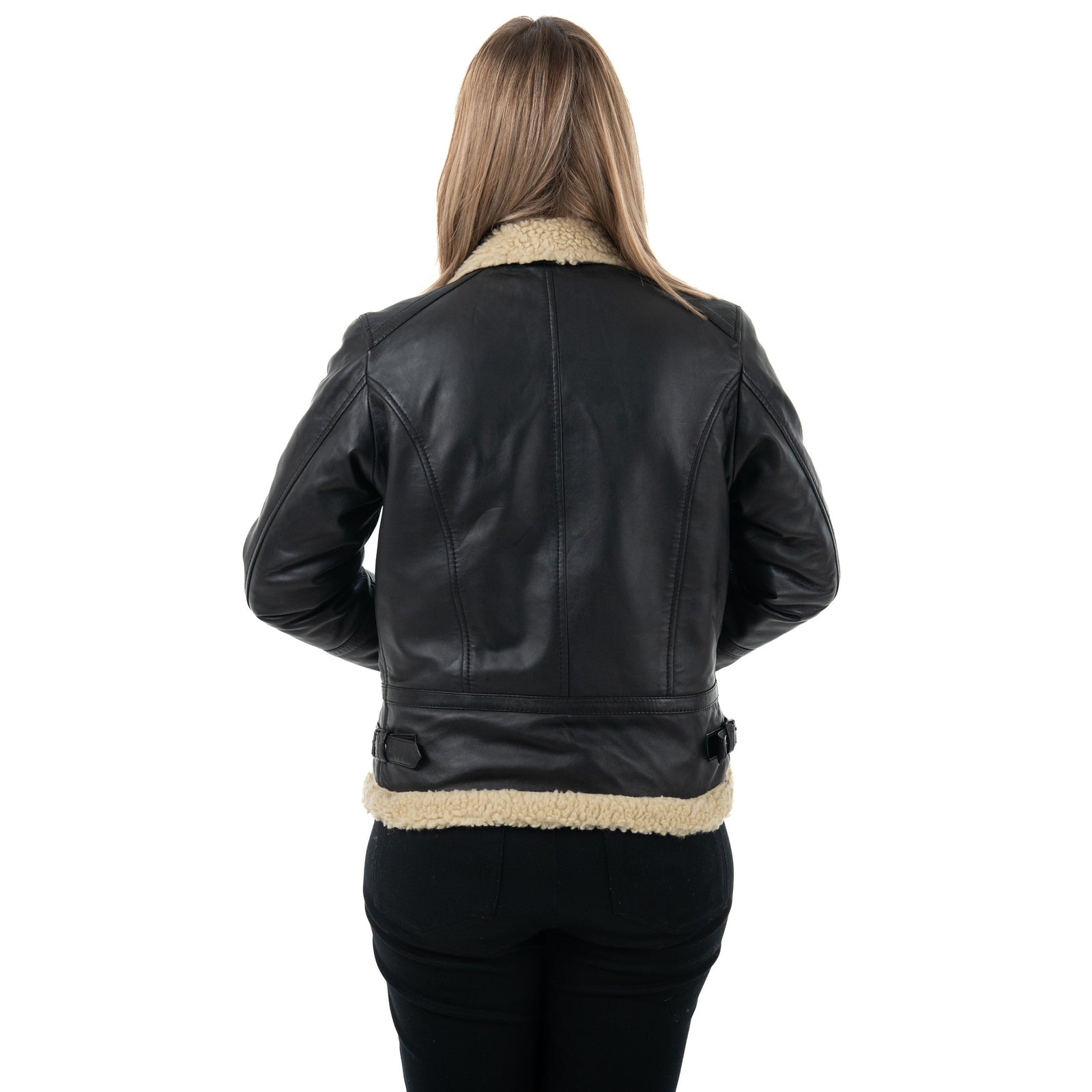 Giacca Biker In Vera Pelle Donna Slim Fit Corto In Stile Montone Collo Con Fibbia Cod.P09