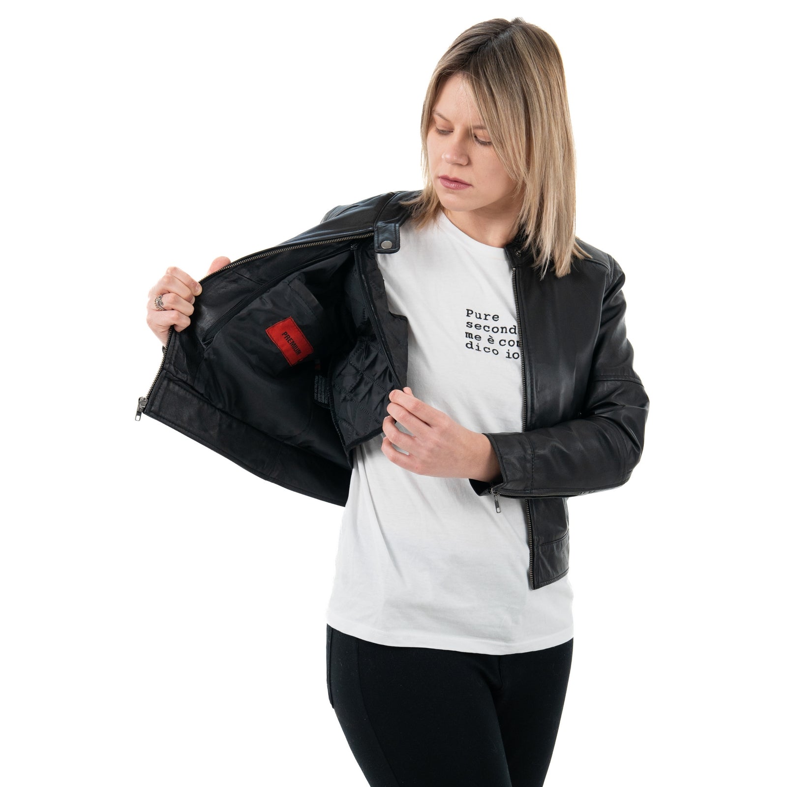 Giacca Biker In Vera Pelle Donna Slim Fit Corto Tasche Laterali Con Cerniera Cod.P07