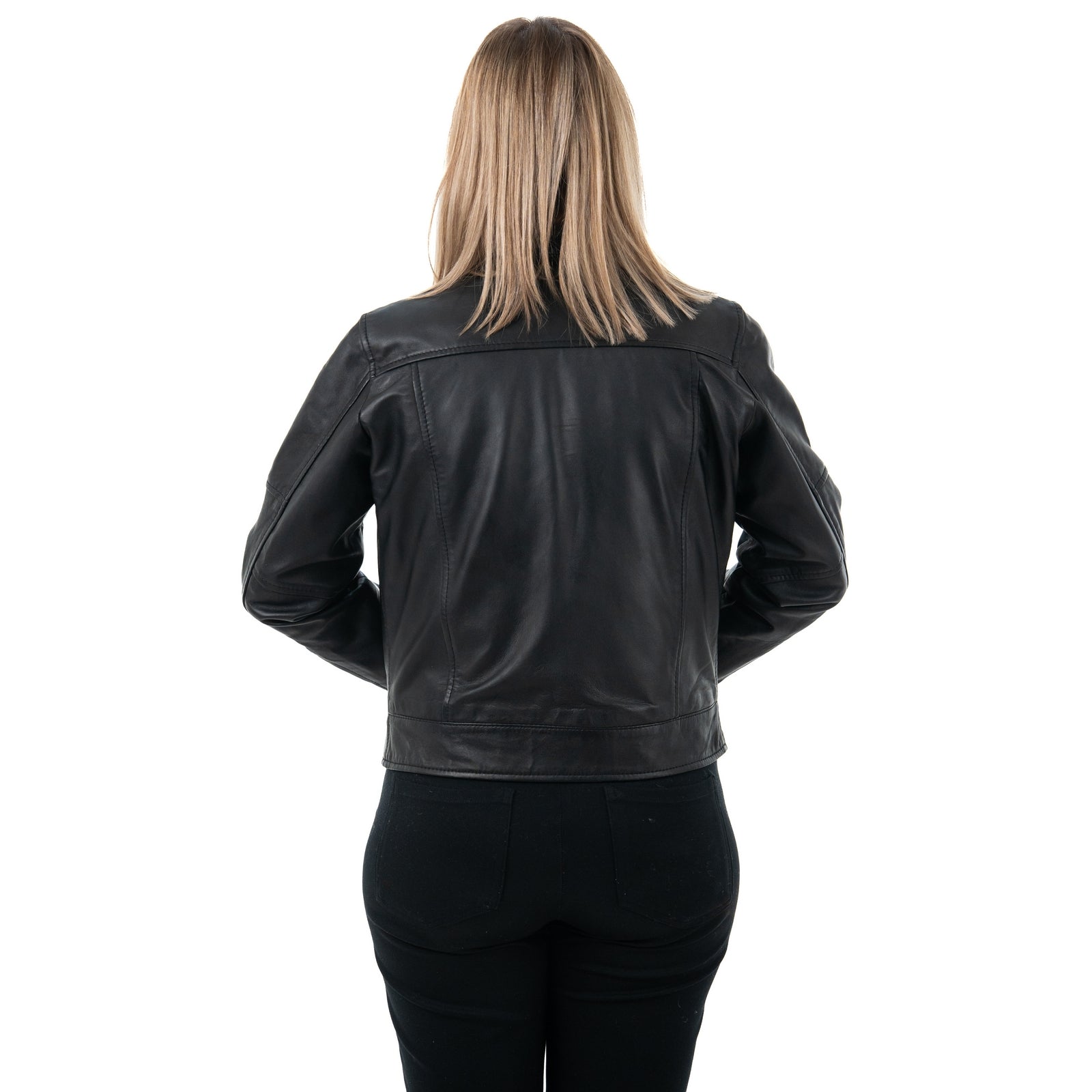 Giacca Biker In Vera Pelle Donna Slim Fit Corto Quattro Tasche Con Cerniera Cod.P08