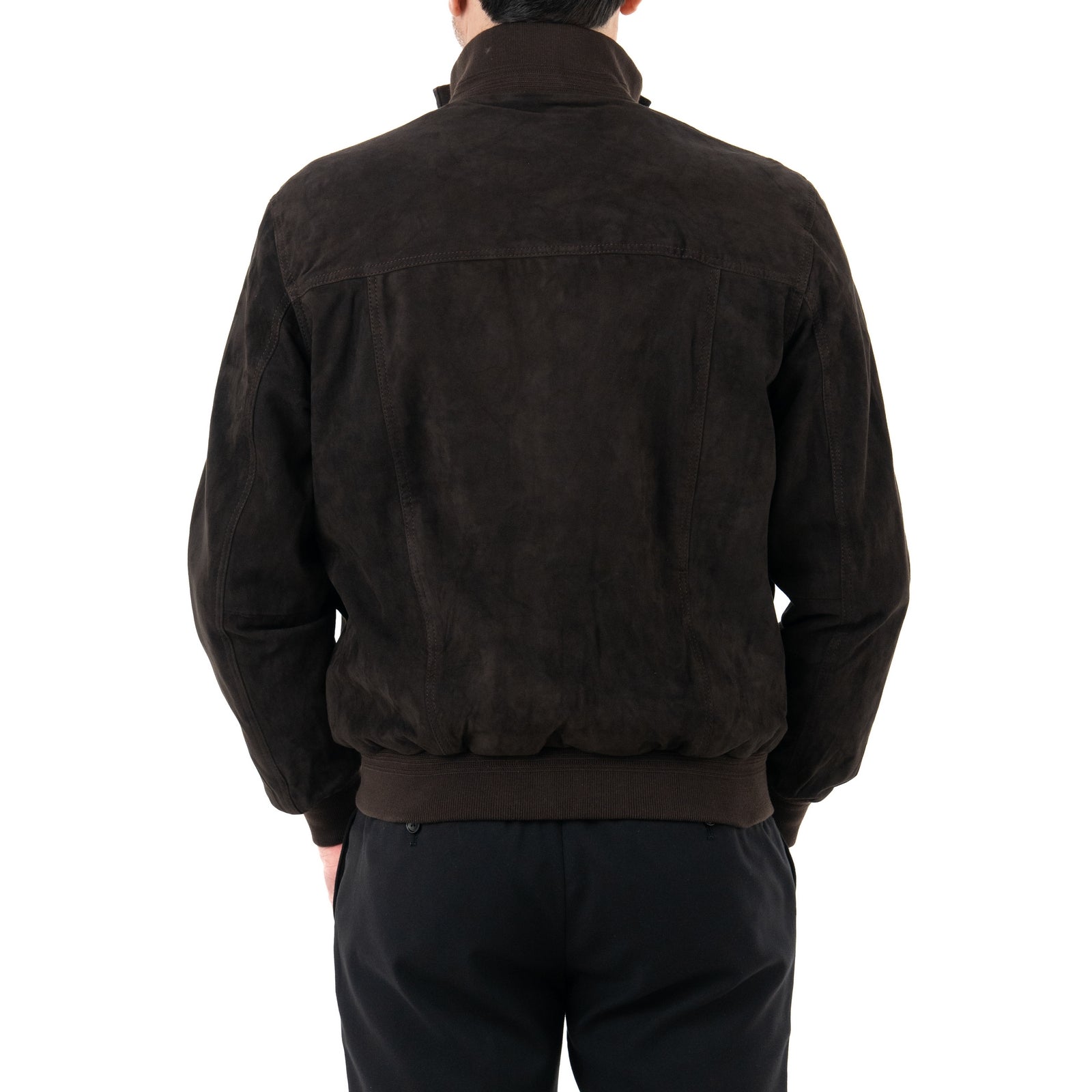 Giacca Bomber In Vera Pelle Camoscio Light Testa Di Moro Uomo Slim Con Bottoni E Tasconi Rindway