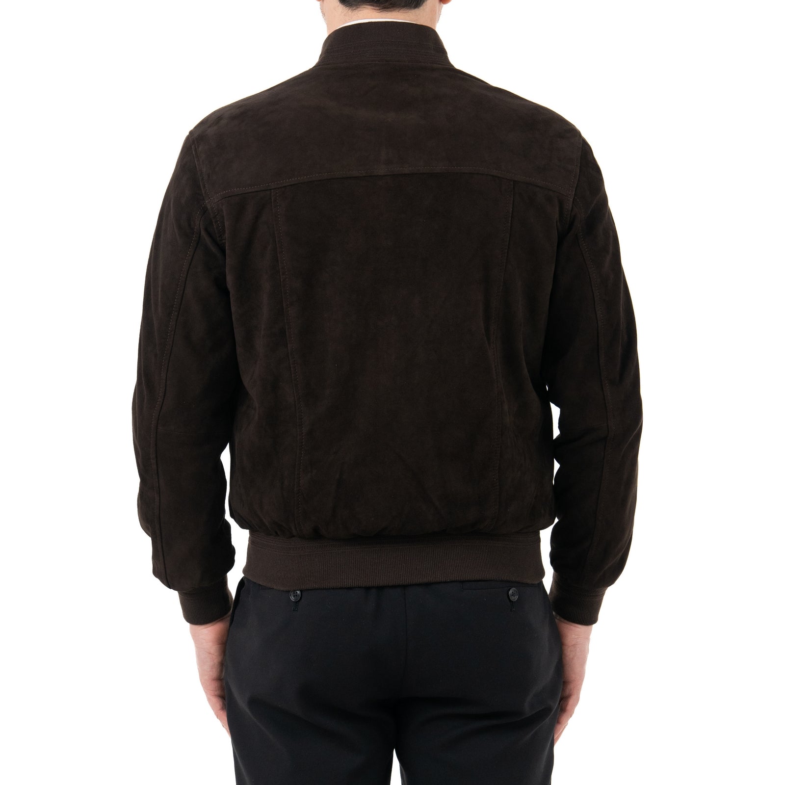 Giacca Bomber In Vera Pelle Camoscio Light Testa Di Moro Uomo Slim Con Cerniera Rindway