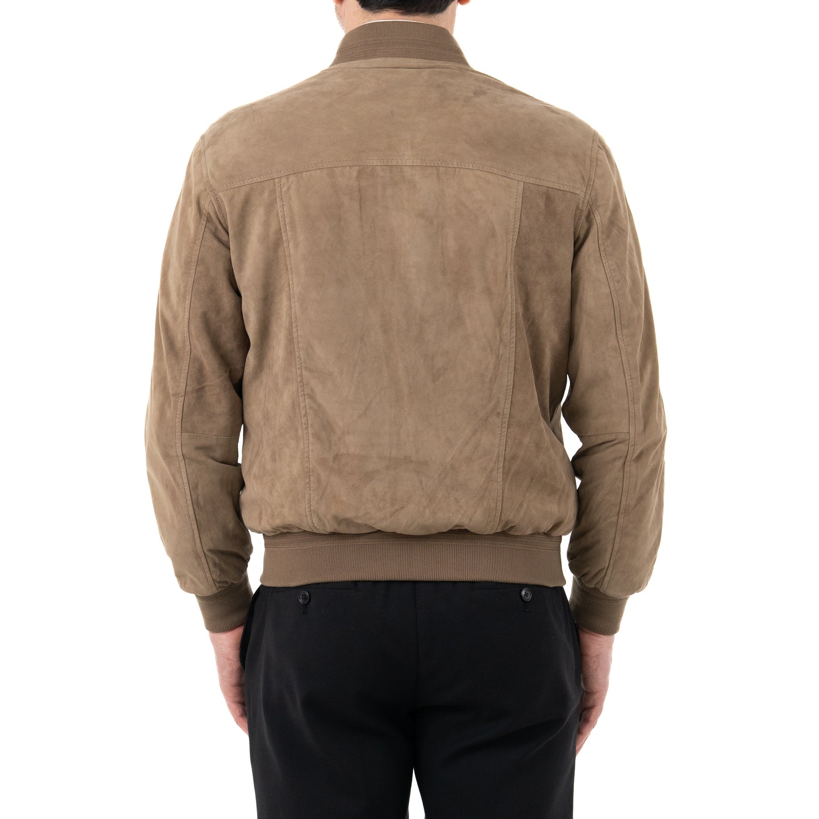 Giacca Bomber In Vera Pelle Camoscio Light Taupe Uomo Slim Con Cerniera Rindway