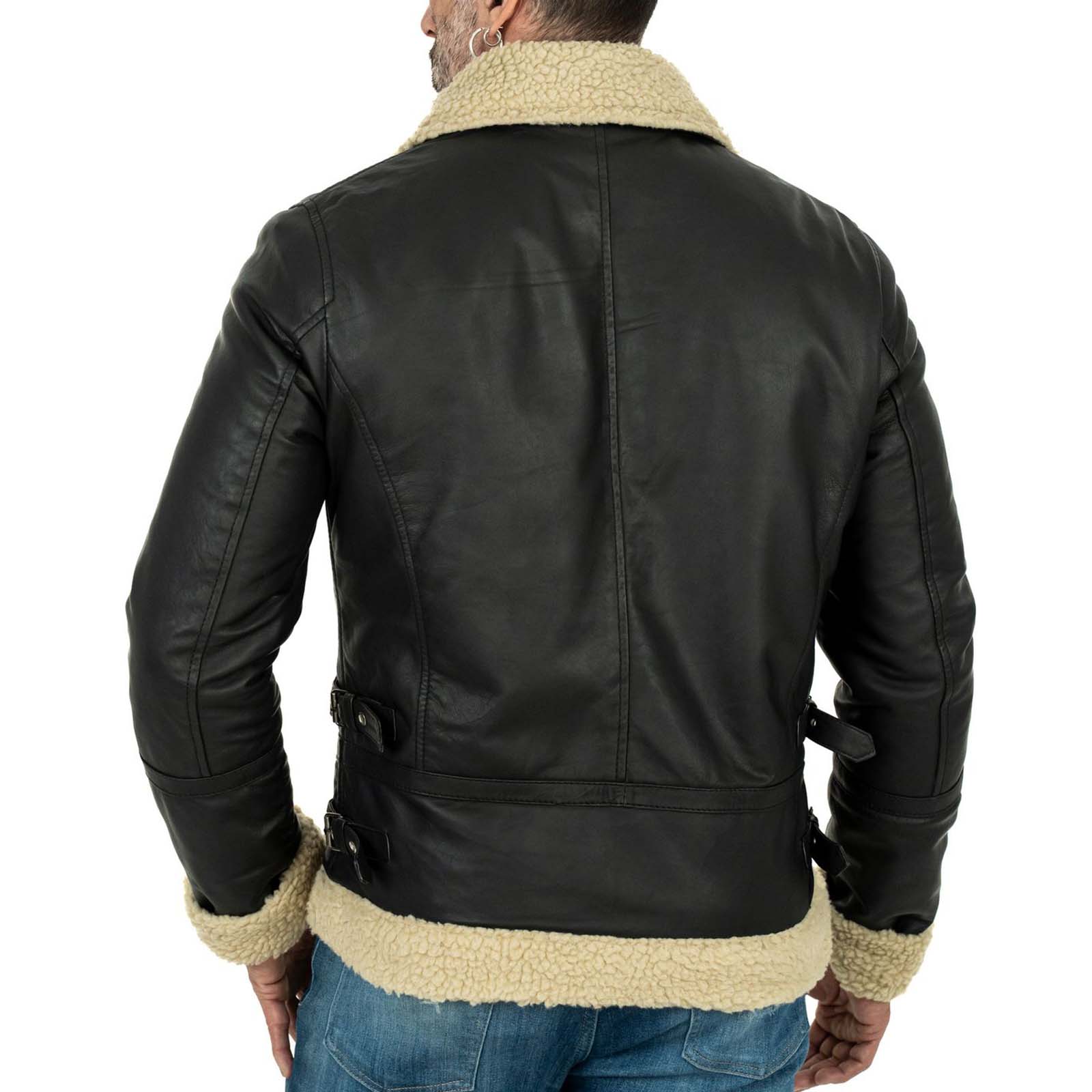 Giacca Biker In Vera Pelle Nera Uomo Slim In Stile Montone Collo Con Fibbia Rindway