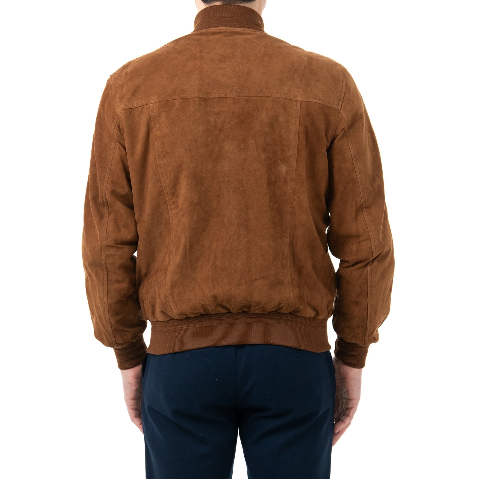 Giacca Bomber In Vera Pelle Camoscio Light WHISKY Uomo Slim Con Cerniera Rindway
