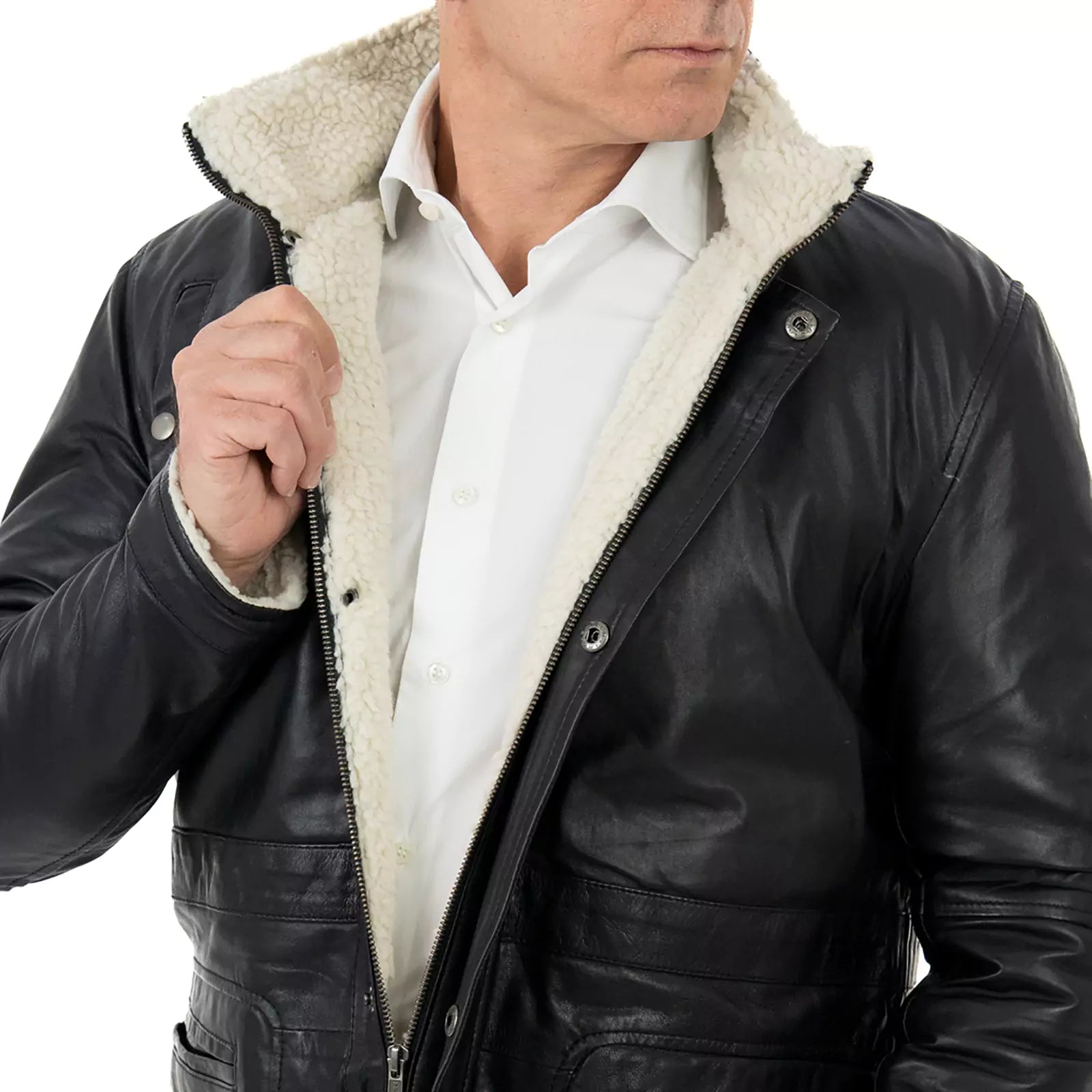 Cappotto Giacca In Vera Pelle Nera Uomo Slim Tasconi In Stile Montone Cappuccio Removibile Rindway