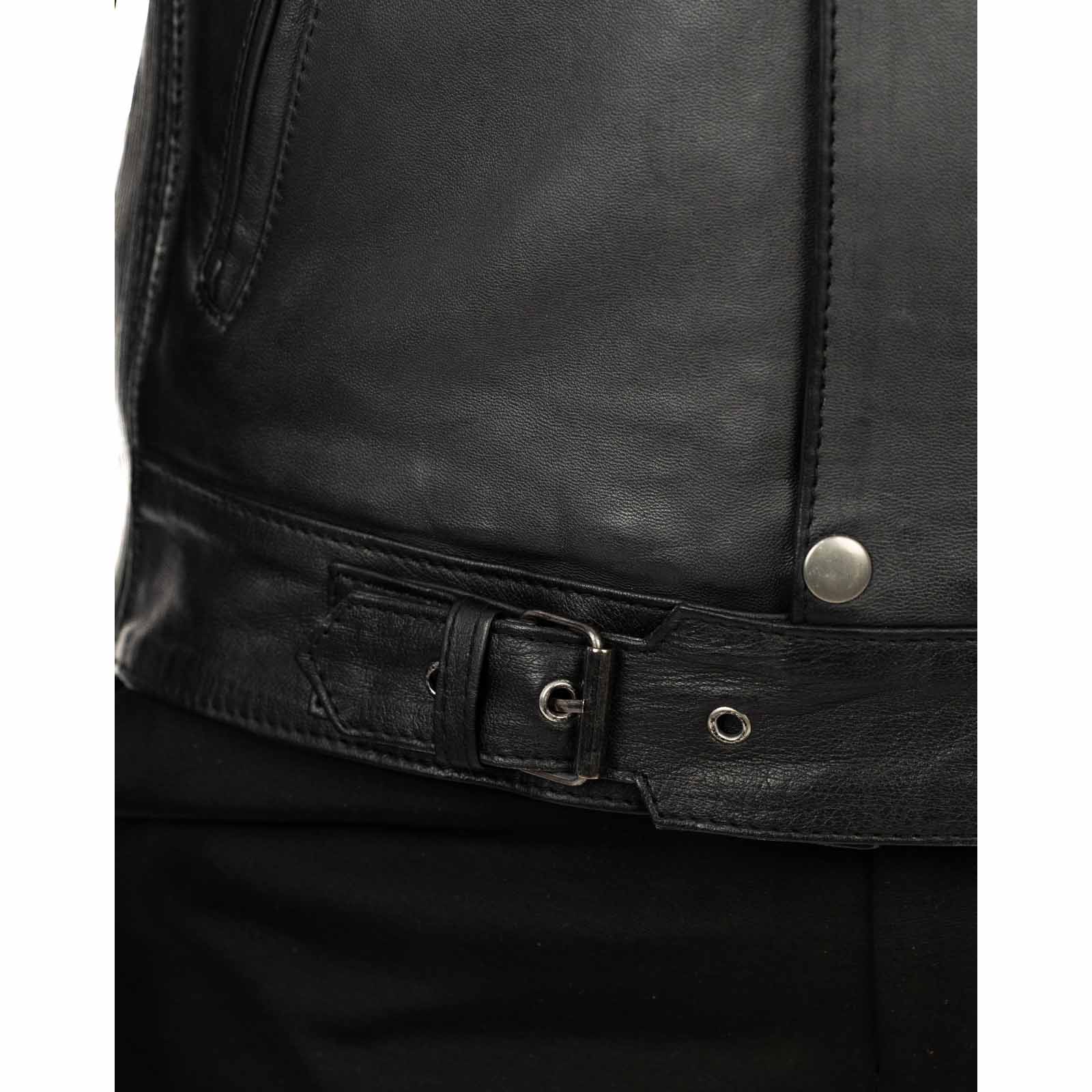 Slim Men's Genuine Leather Biker Jacket Rindway Main Zipper And Flap Closure