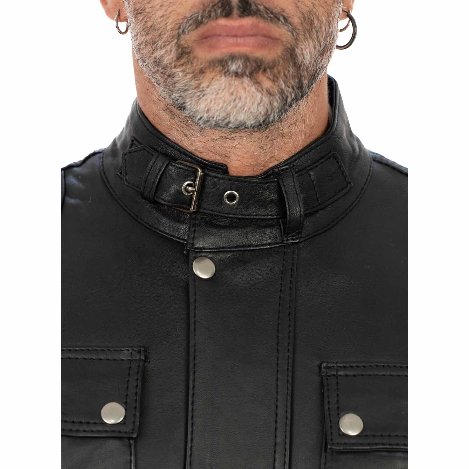 Giacca Biker In Vera Pelle Nera Uomo Slim Chiusura Principale Cerniera E Patta Rindway