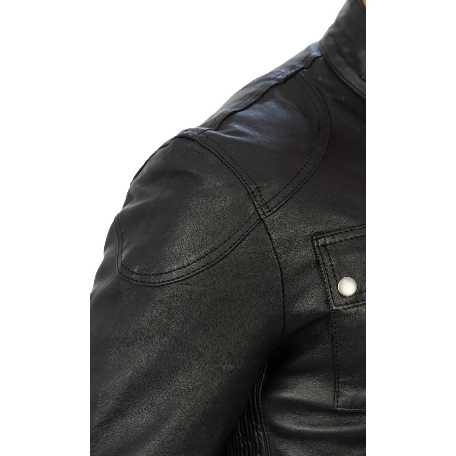 Giacca Biker In Vera Pelle Nera Uomo Slim Chiusura Principale Cerniera E Patta Rindway