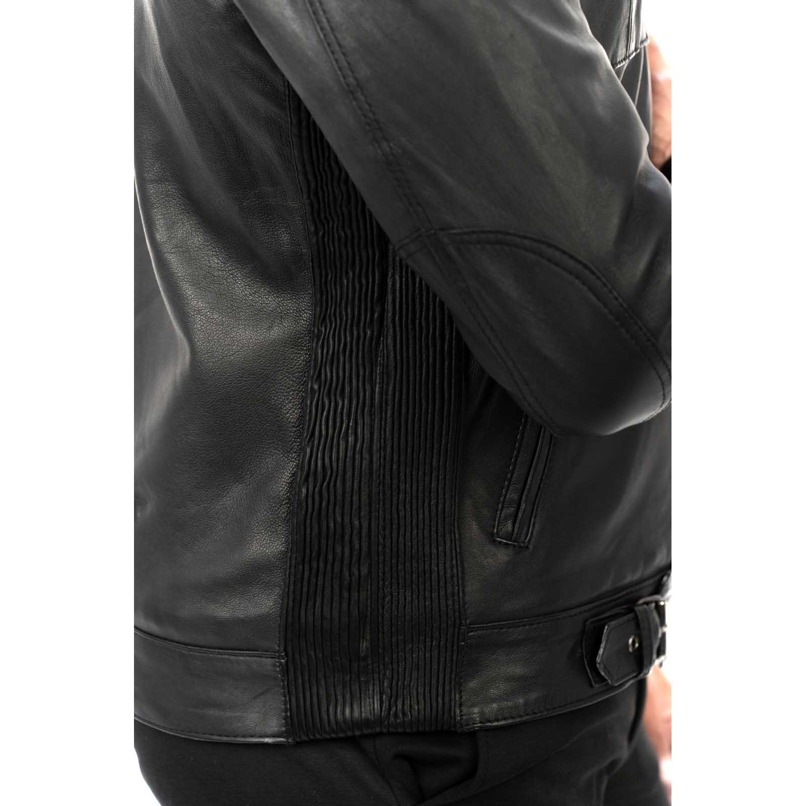 Slim Men's Genuine Leather Biker Jacket Rindway Main Zipper And Flap Closure