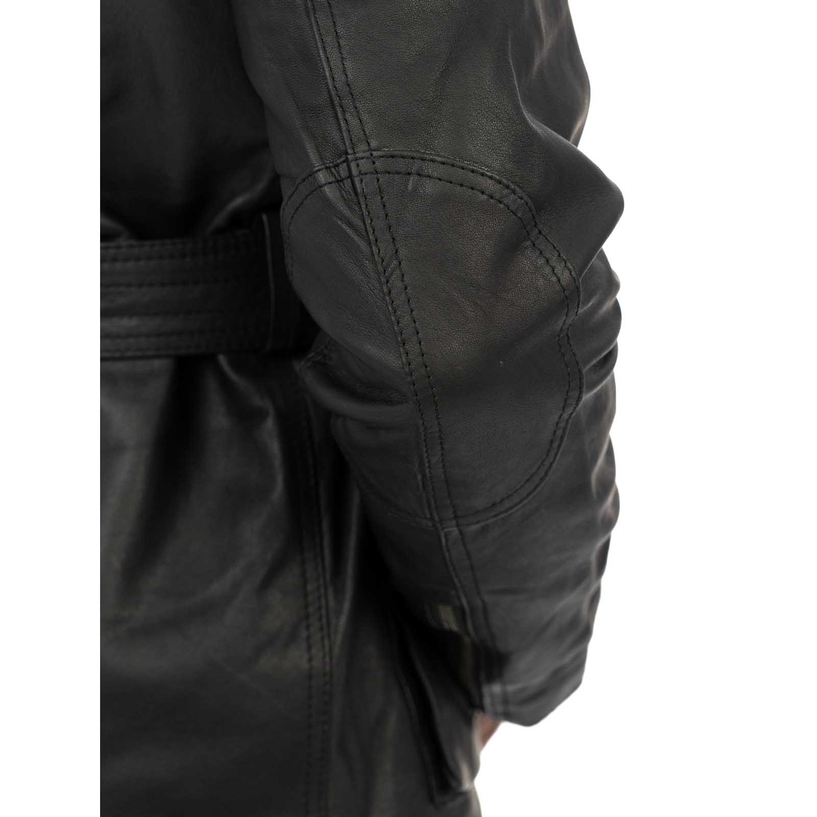 Slim men's long jacket in genuine leather with large pockets and Rindway waist belt