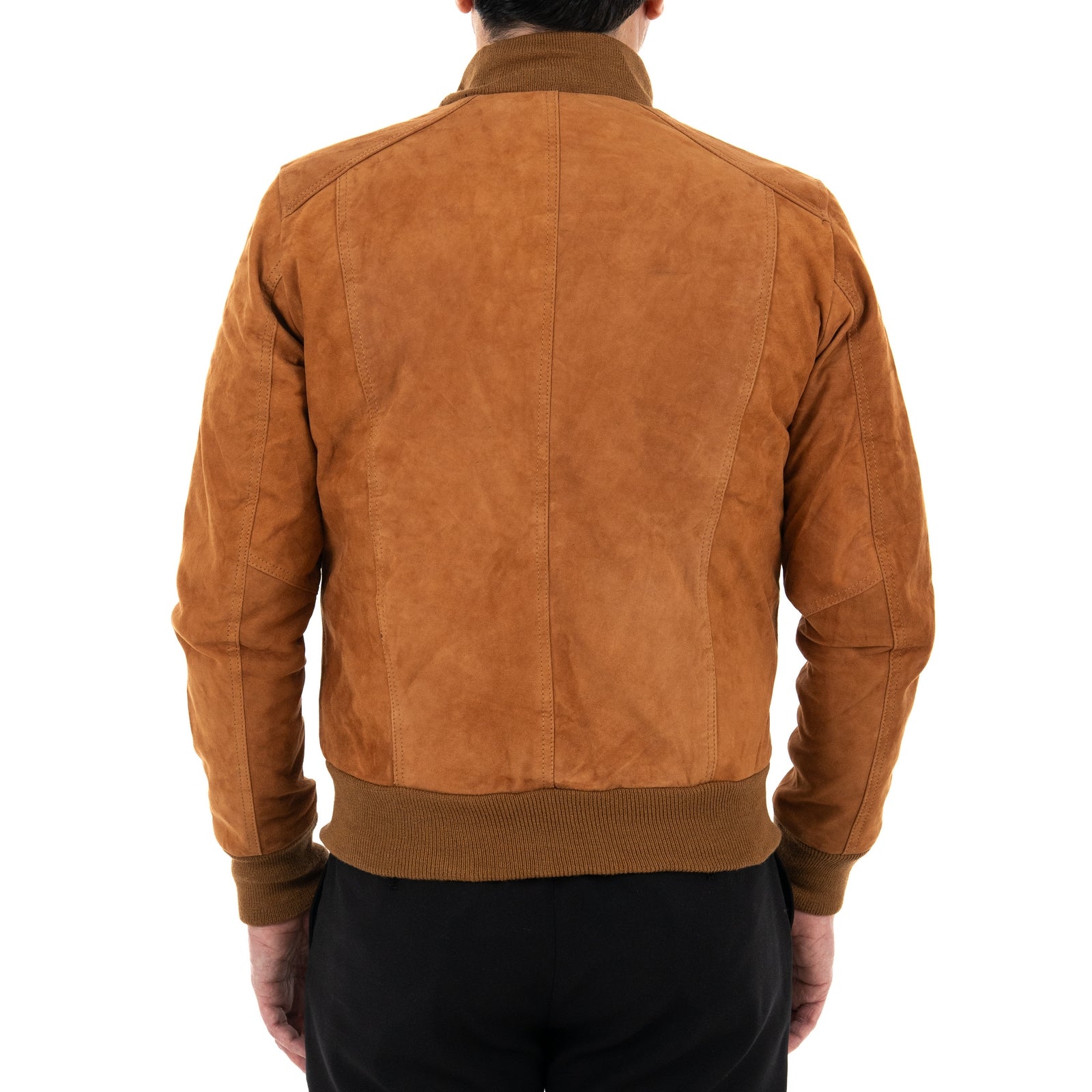 Giubbotto Bomber In Vera Pelle Camoscio Bruciato Uomo Slim Con Tagli Frontali Rindway