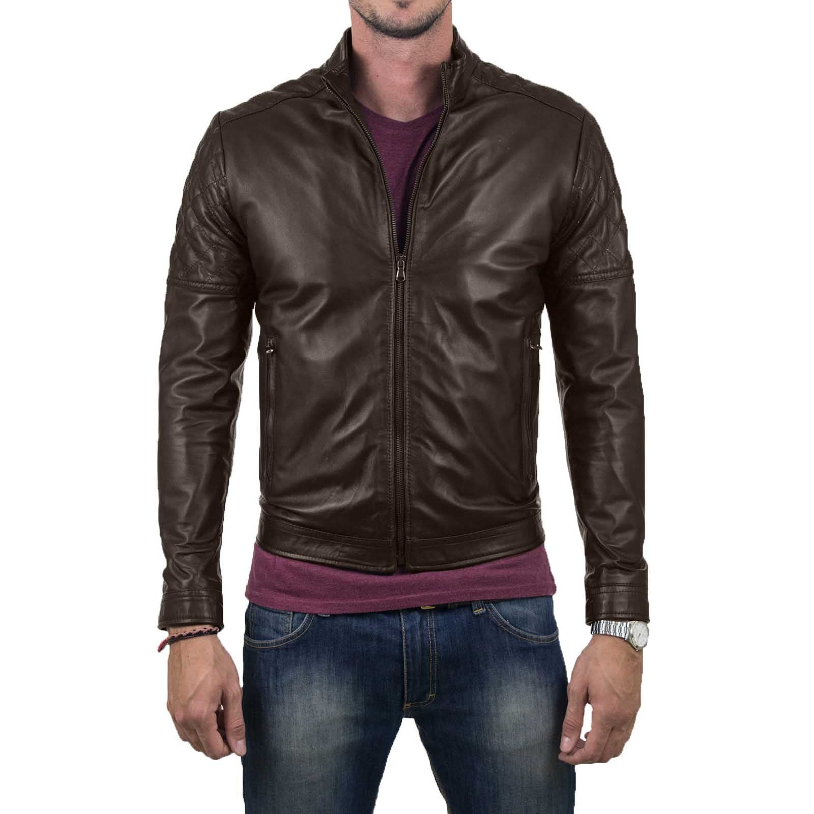 Giubbotto Giacca In Vera Pelle Uomo Slim Produzione Artigianale Cod.156-Outlet Rindway
