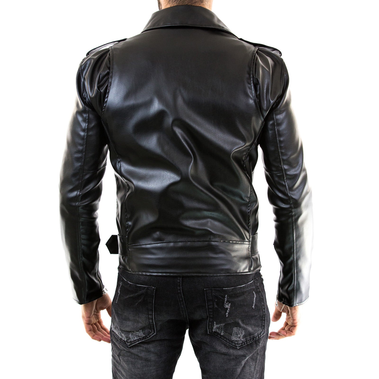Giubbotto Giacca In Vera Pelle BLU Uomo Slim Produzione Artigianale Cod.186-Outlet Rindway (Copia)