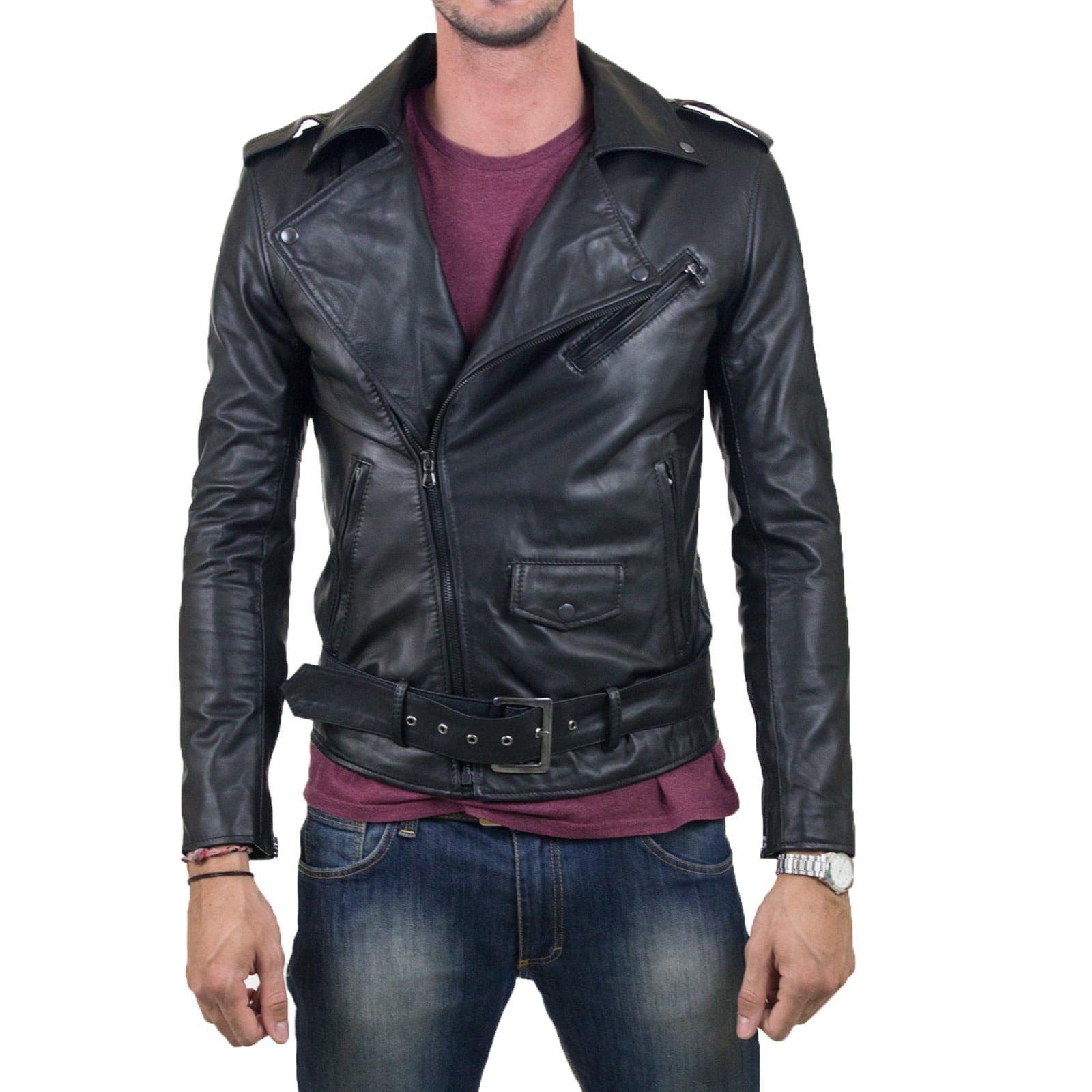 Slim Men's PU Leather Jacket Artisan Production Cod.136-Rindway Outlet