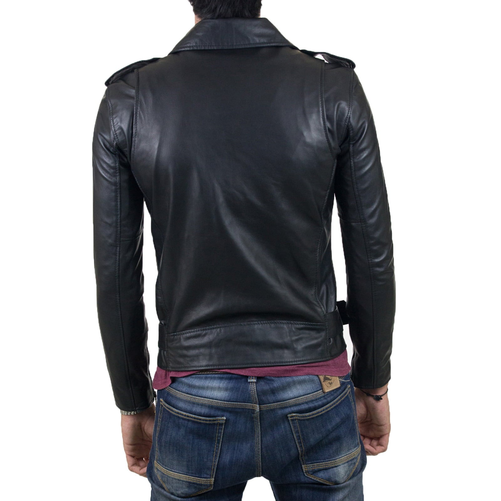 Slim Men's PU Leather Jacket Artisan Production Cod.136-Rindway Outlet