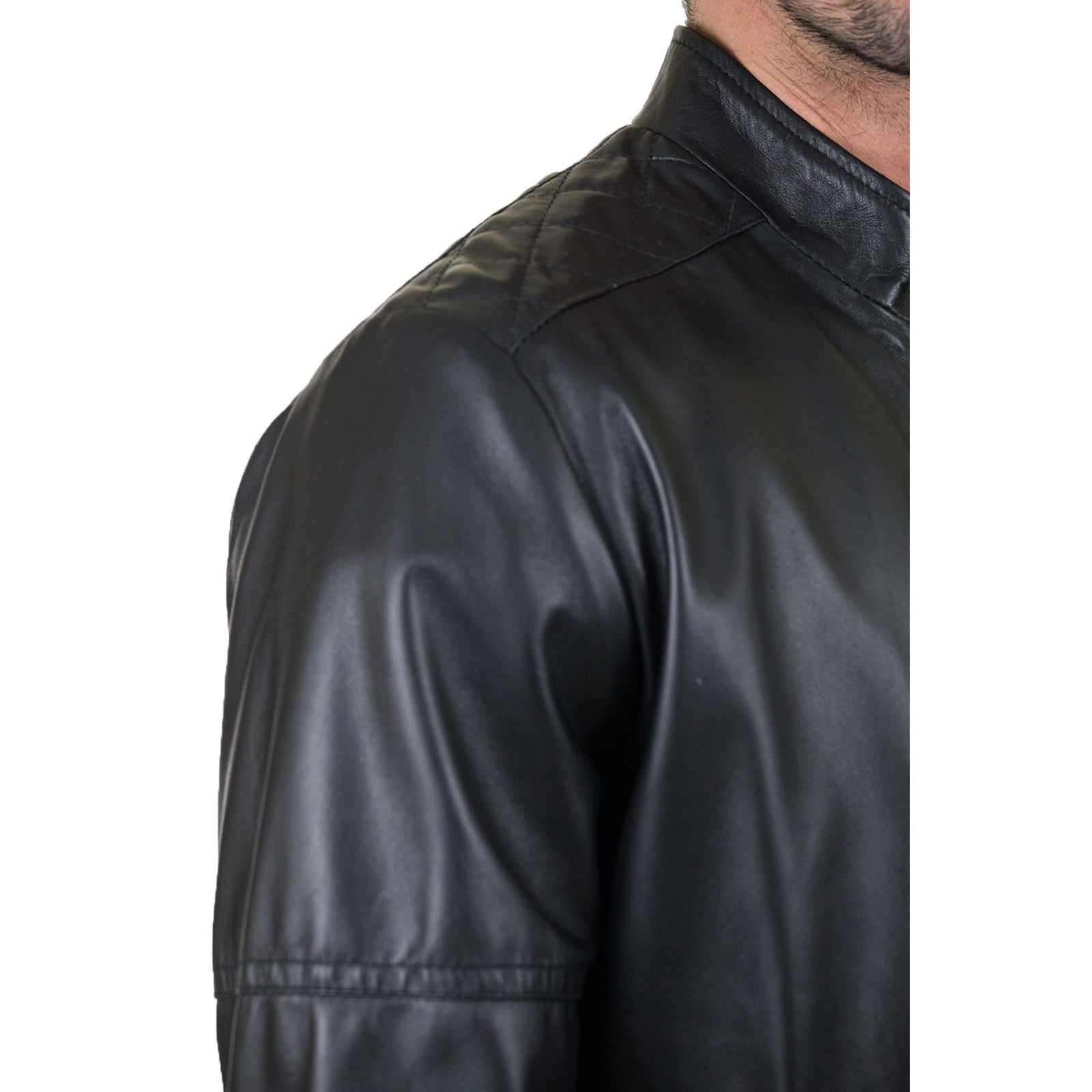 Rindway Slim Men's Genuine Leather Biker Jacket with Diamonds on the Shoulders