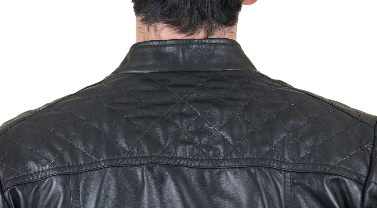 Slim Men's Black Genuine Leather Biker Jacket With Diamond Arms and Shoulders Rindway