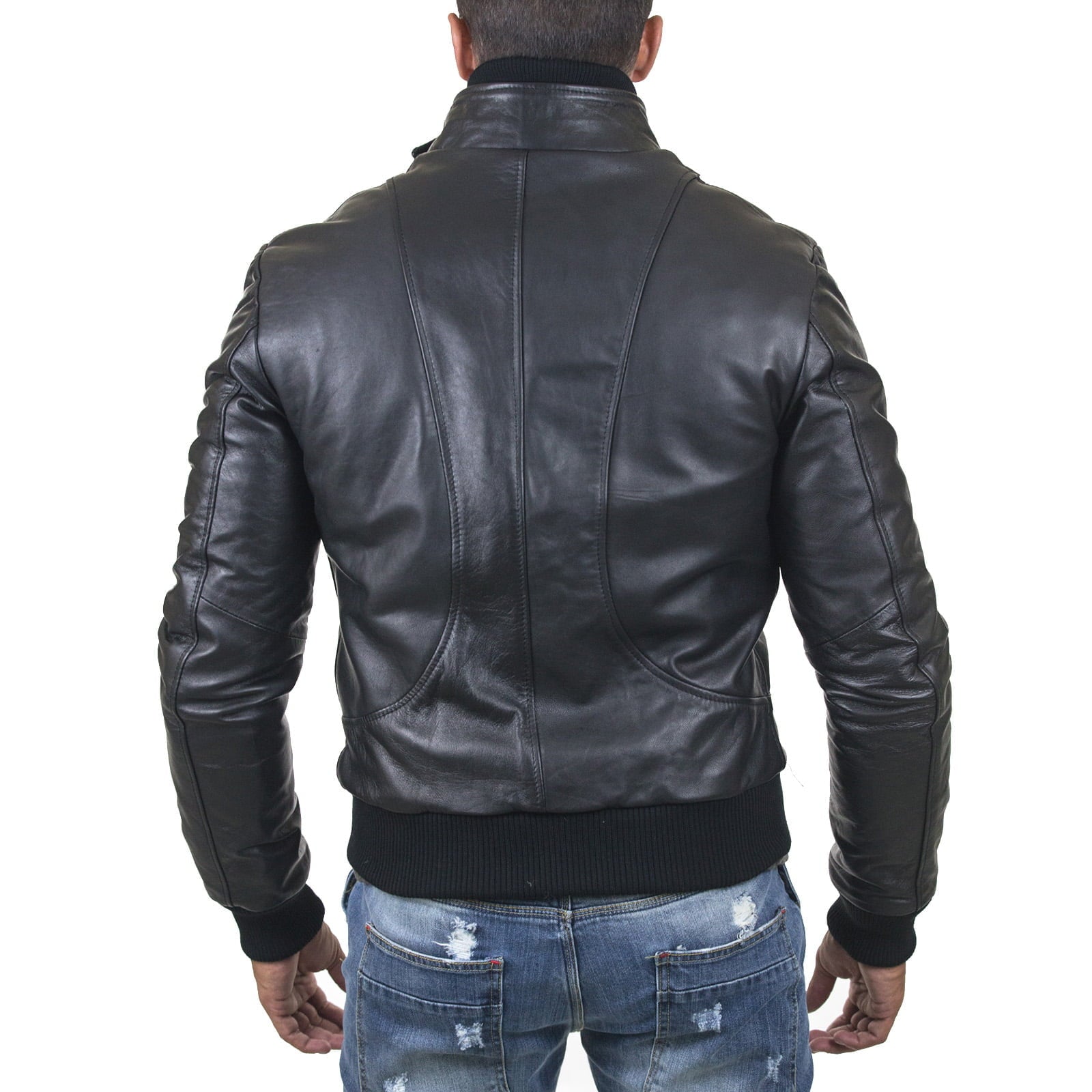 Slim Men's Genuine Leather Jacket Artisan Production Cod.168-Rindway Outlet