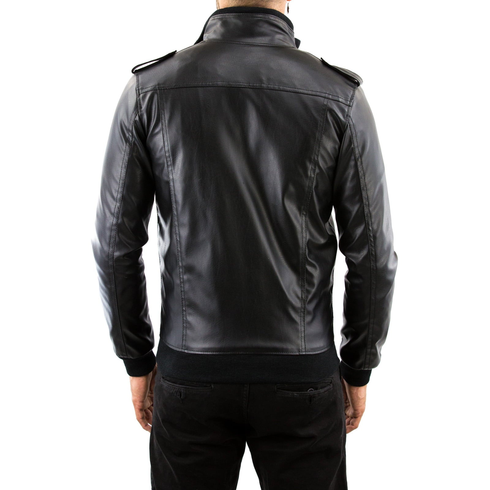 Men's Brown Genuine Leather Bomber Jacket With Rindway Front Details