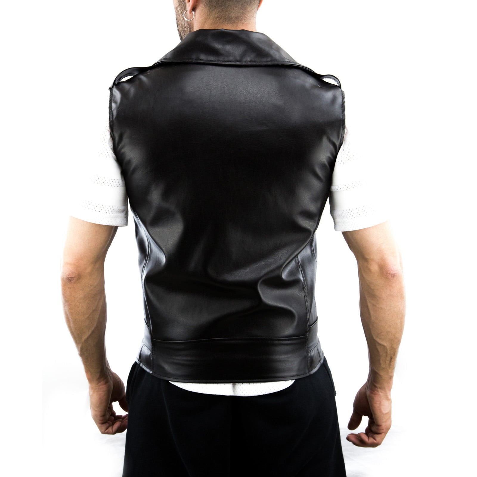 Rindway Men's Slim Sleeveless Biker Jacket In Genuine Leather Black