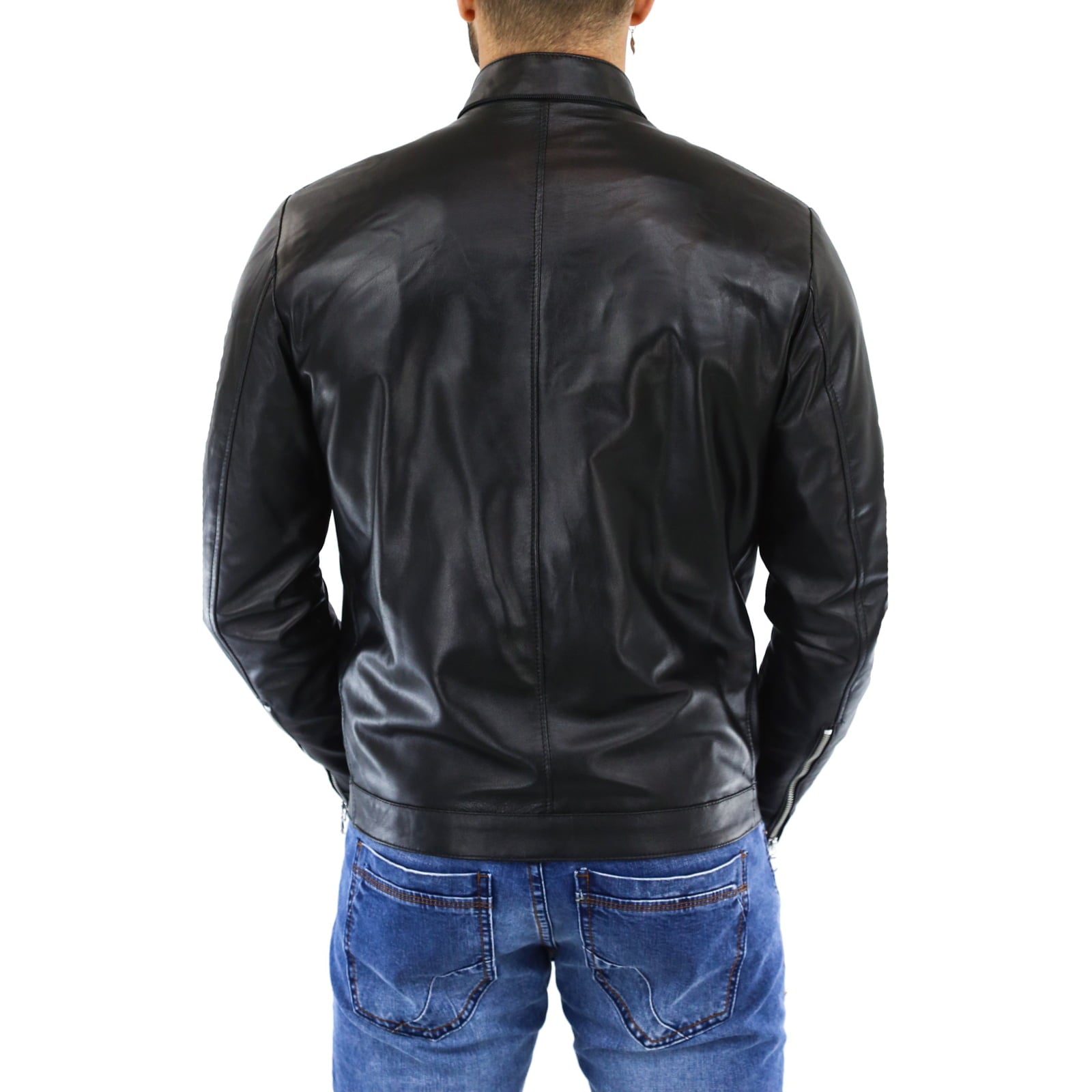 Giubbotto Biker In Vera Pelle Marrone Uomo Con Cappuccio Removibile Rindway