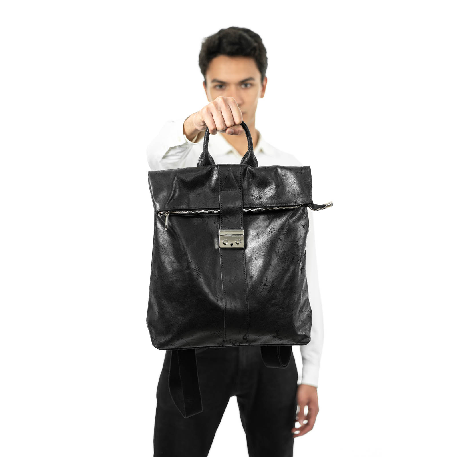 Backpack Bag In Genuine Leather Men Silver Details Rindway