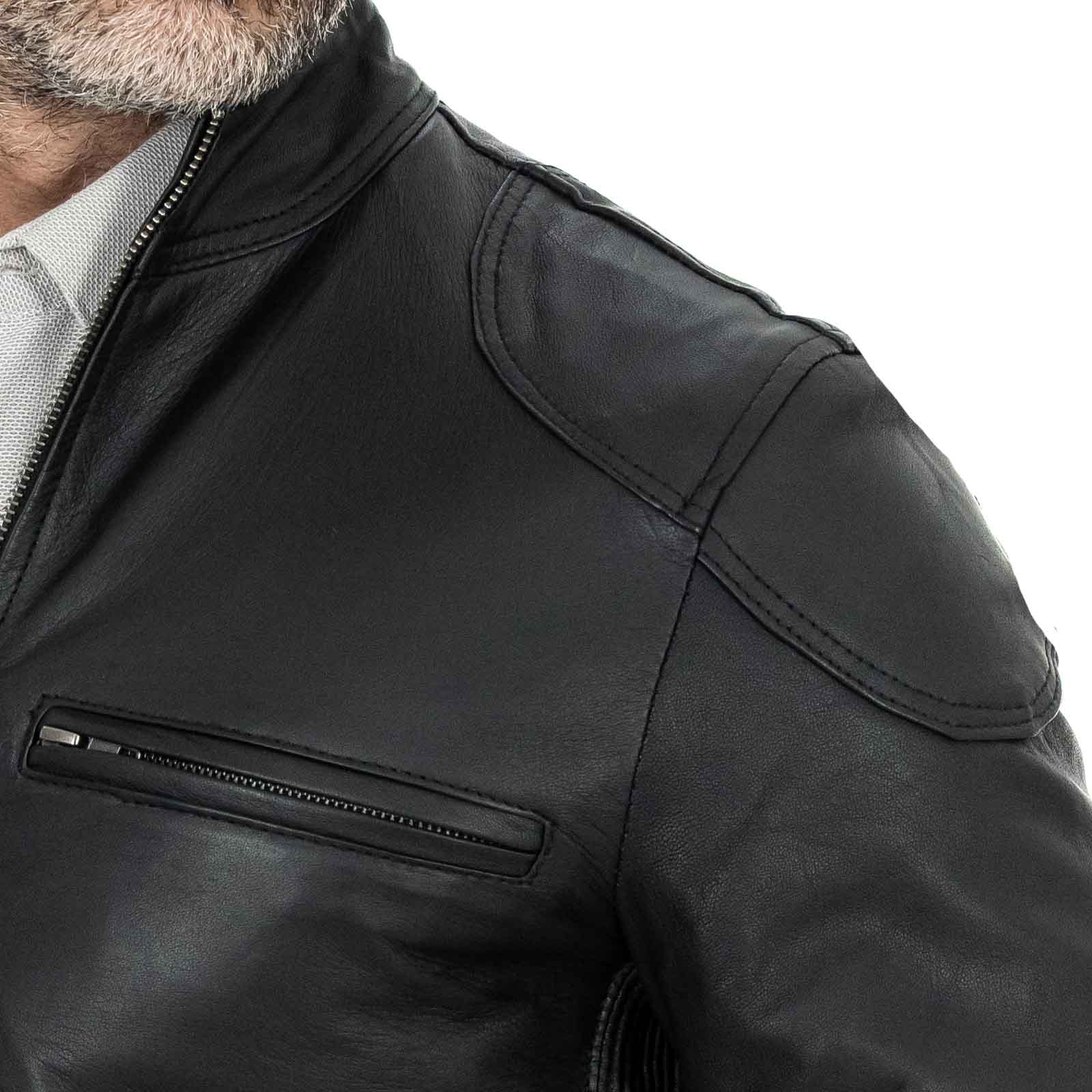 Biker Jacket in Genuine Leather Black Men Slim Four Pockets Rindway