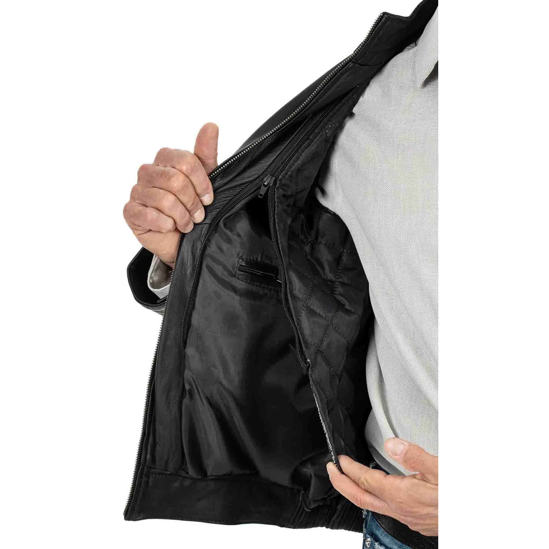 Biker Jacket in Genuine Leather Black Men Slim Rindway Shoulder Details