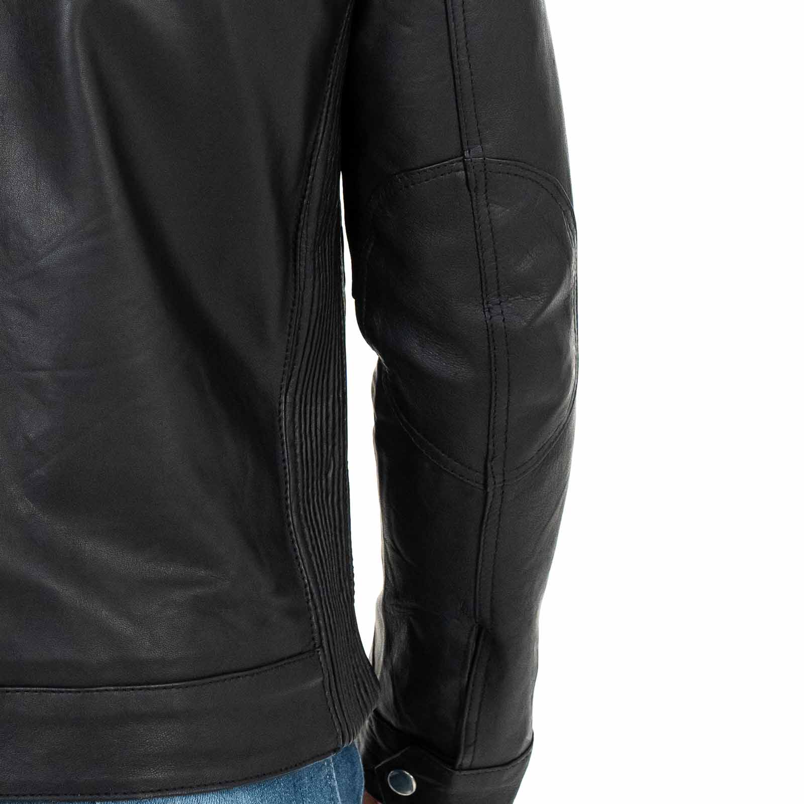 Biker Jacket in Genuine Leather Black Men Slim Four Pockets Rindway