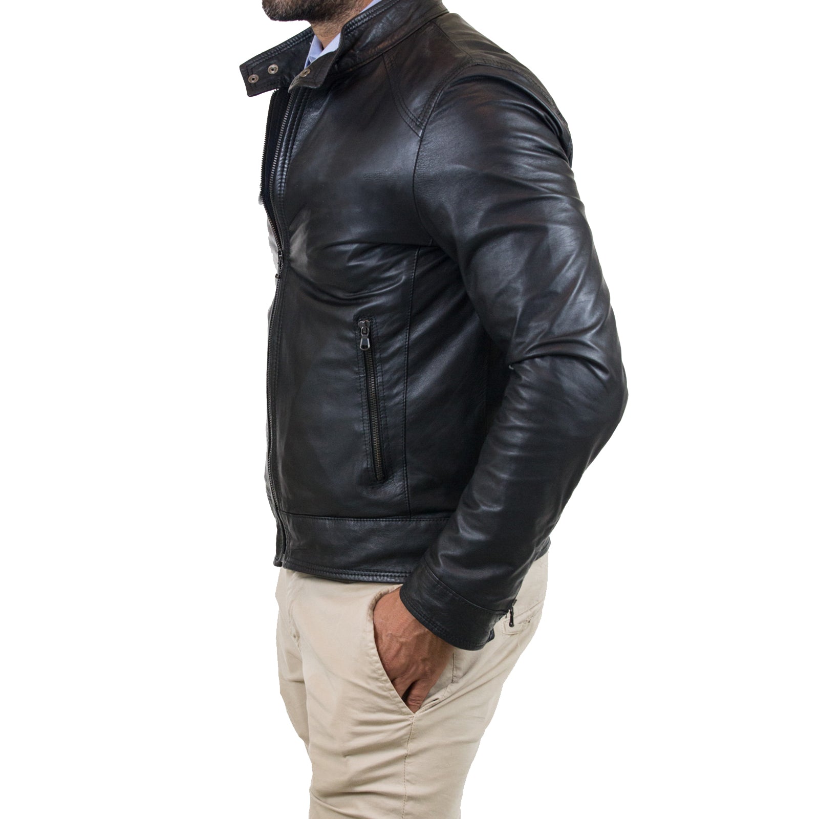 Slim Men's Genuine Leather Jacket Artisan Production Cod.060-Rindway Outlet