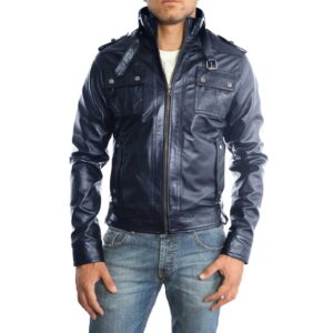 Genuine Leather Jacket Biker Coat Men’s Slim Hand Made in Italy Cod.106B Rindway